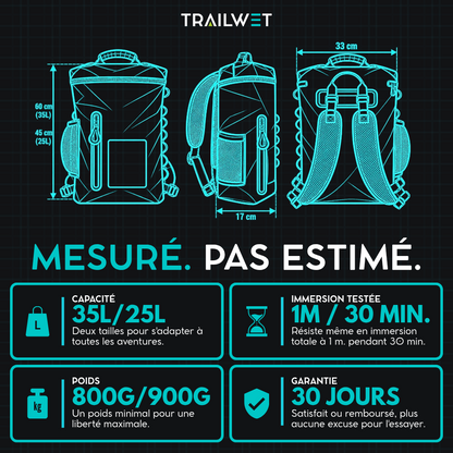 TRAILWET® — Sac à Dos Étanche IPX7